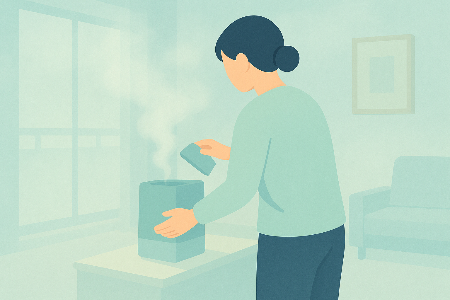 加湿器を手入れする人の後姿