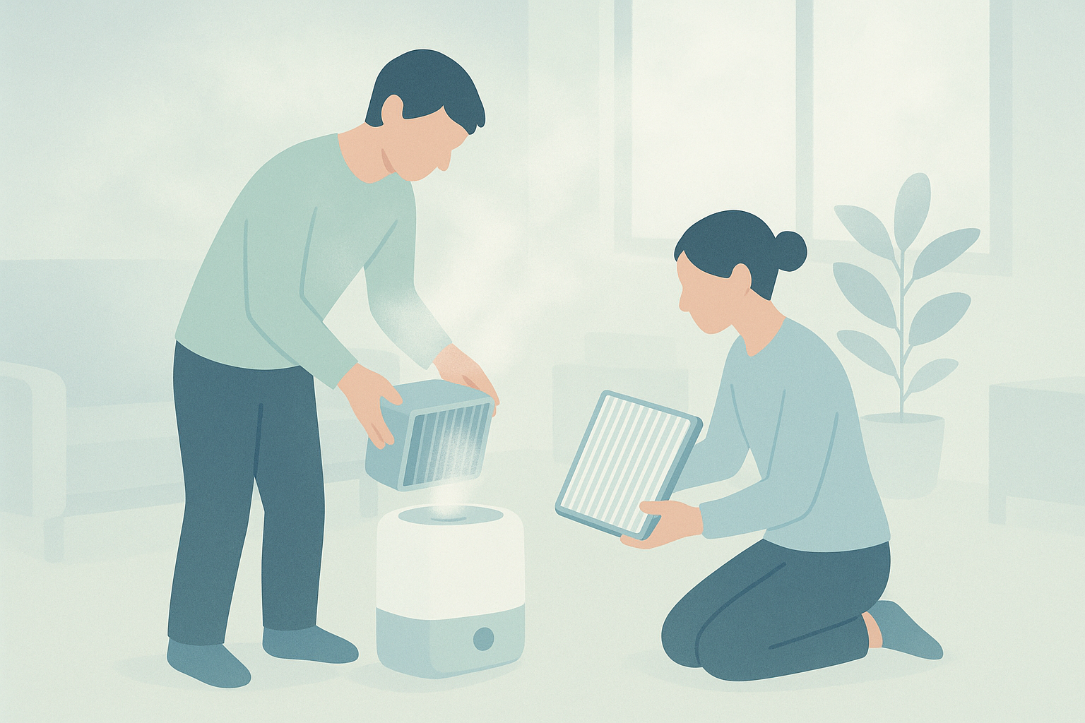 加湿器を手入れする人の後姿